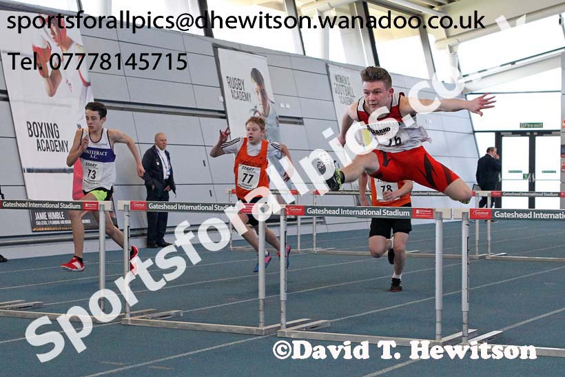 Boys 60 metres hurdles, NECAA Championships and Open Indoor Pentathlon, Gateshead College Academy of Sport. Photo: David T. Hewitson/Sports for All Pics
